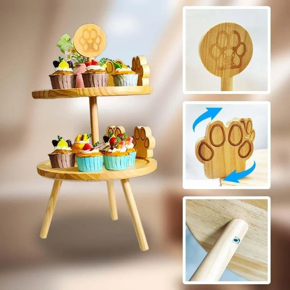 2 Tier Cupcake Tower, Diameter 11.42 Inch Tiered Tray Stand, Wooden Afternoon Te